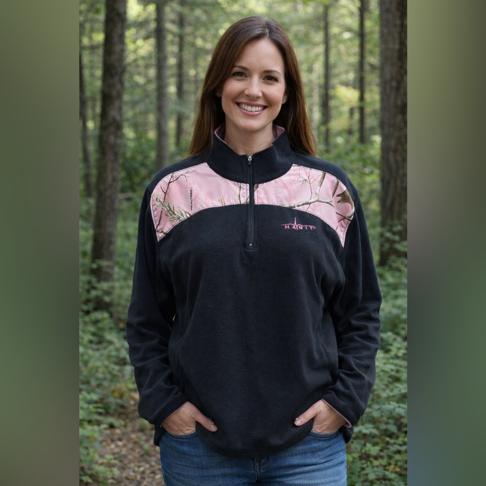 Habit Realtree Pink Camo and Black Fleece Pullover Size Small